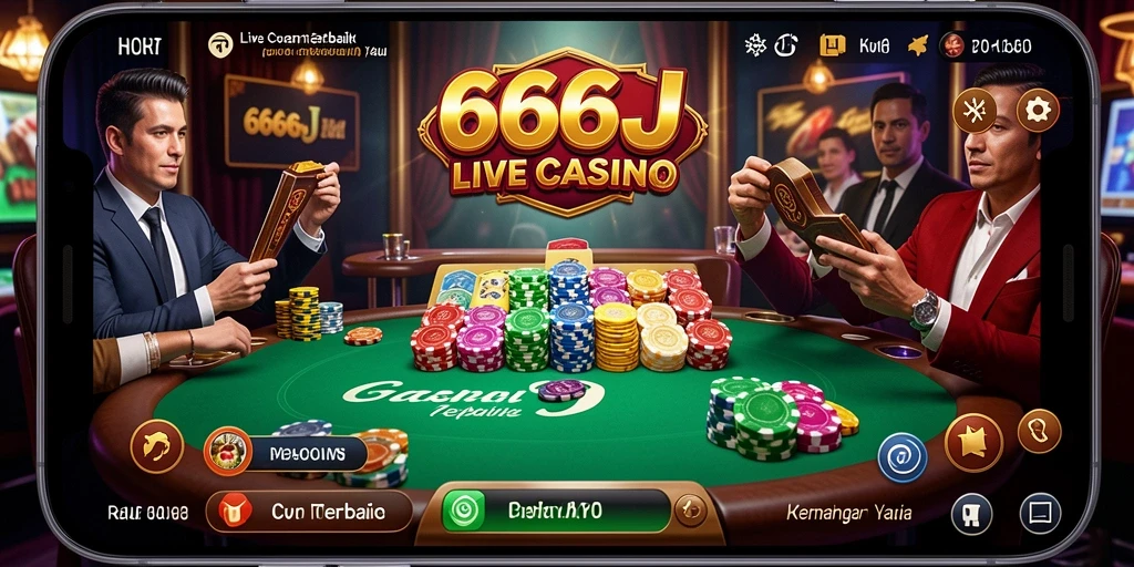 Screenshot gameplay 666J menampilkan dealer langsung di meja permainan Live Casino.