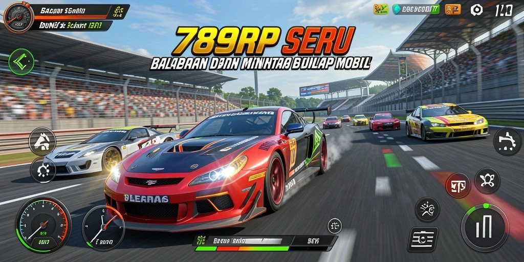 Tampilan gameplay seru dalam balapan mobil cepat.