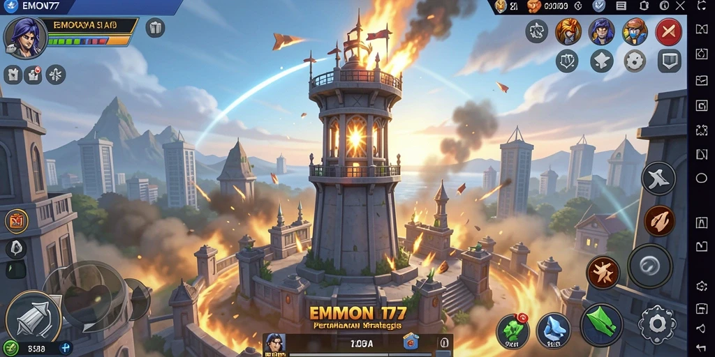 Screenshot EMON77 menampilkan aksi pertahanan menara yang mendebarkan.