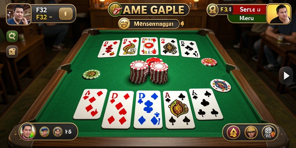 Tampilan seru gameplay Gaple di F32 yang penuh warna.