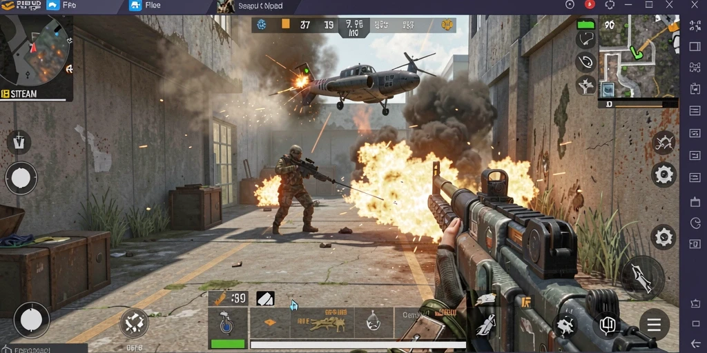 Tampilan gameplay seru dalam pertempuran FPS F7F7.