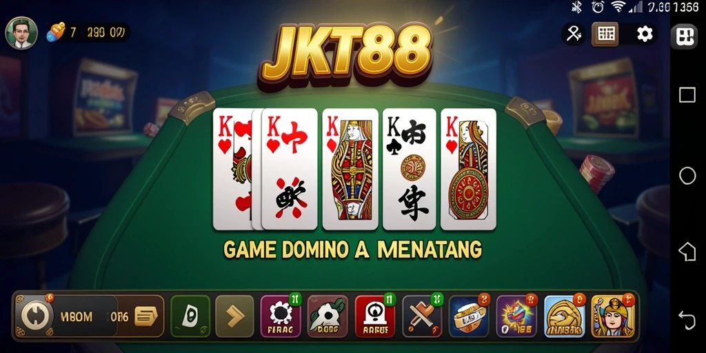 Screenshot utama JKT88 menampilkan gameplay seru permainan Domino.