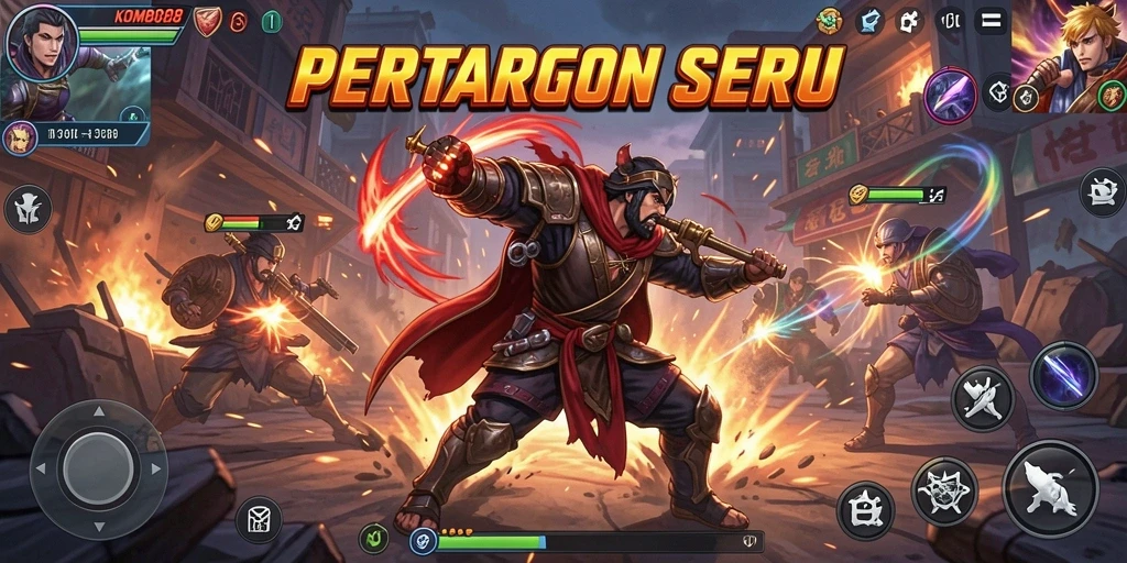Tampilan pertarungan seru di KOMBO88 dengan karakter beragam.
