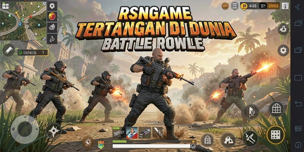 Screenshot RSNGAME menampilkan aksi seru dalam pertempuran Battle Royale.