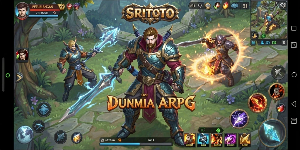 Tangkapan layar gameplay SRITOTO yang menunjukkan pertarungan seru di dunia fantasi.