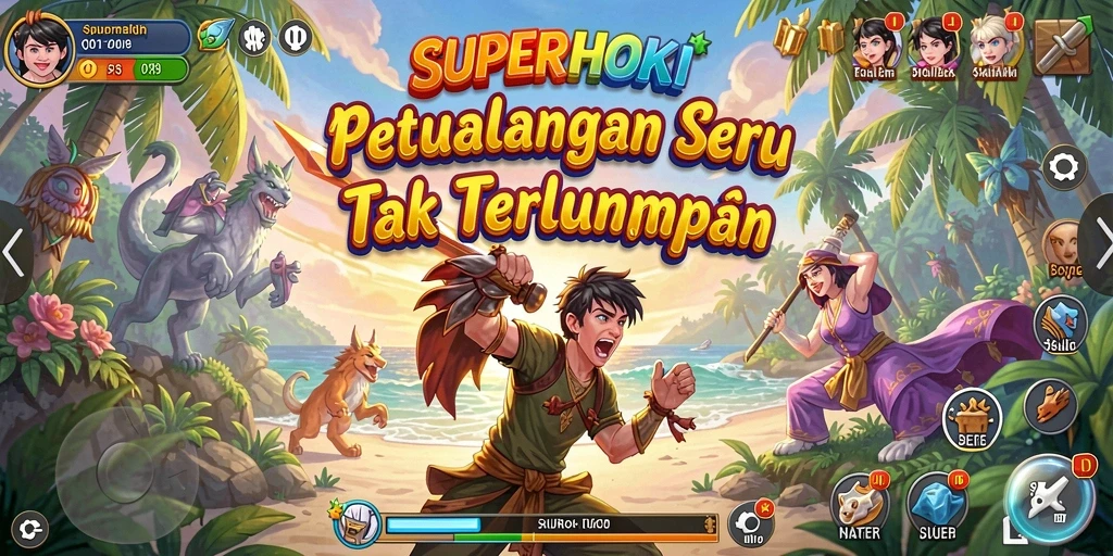 Tampilan gameplay SUPERHOKI yang menegangkan di dunia petualangan.