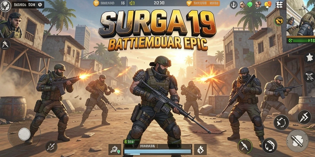 Screenshot menunjukkan aksi seru dalam pertempuran Battle Royale di SURGA19.