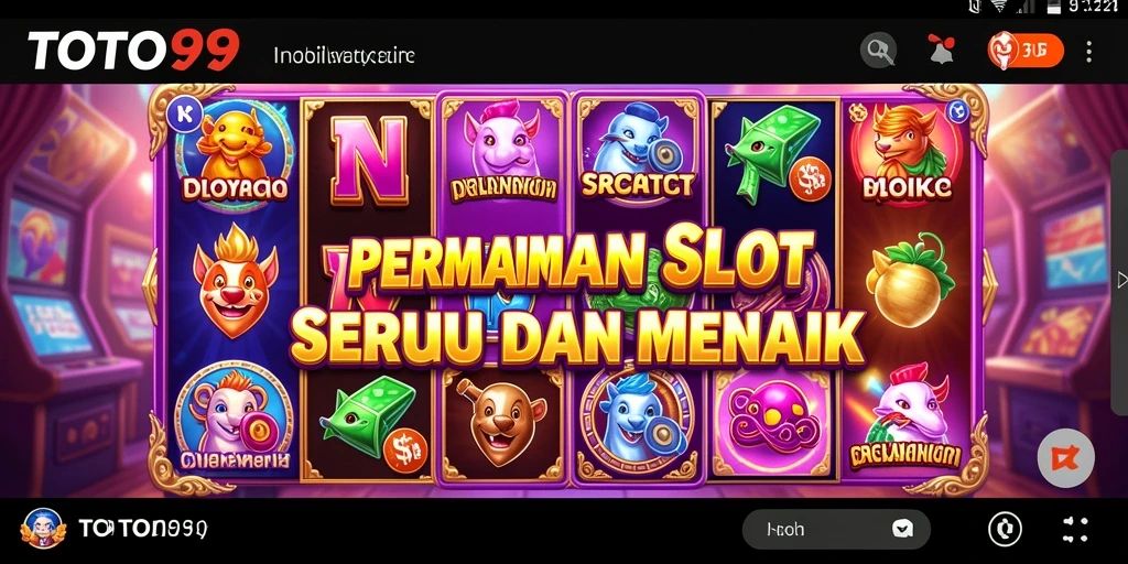 Screenshot gameplay TOTO99 dengan mesin slot yang berwarna-warni.