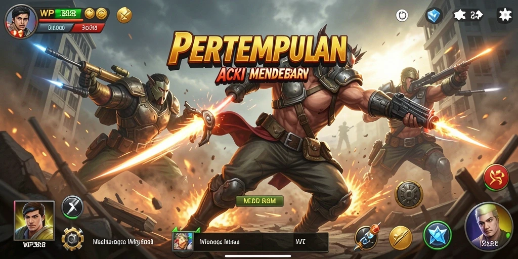 Screenshot gameplay WP888 menampilkan aksi pertempuran yang mendebarkan.